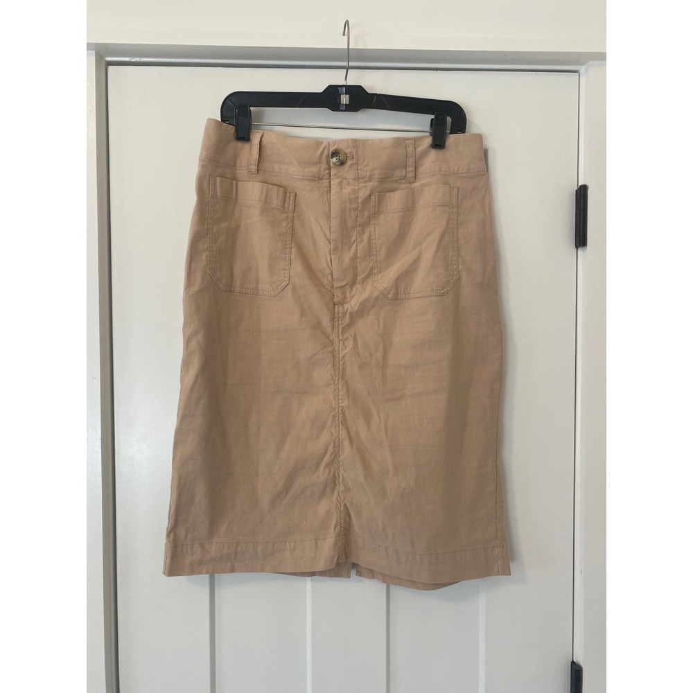 Maeve Anthropologie Collette Tan Linen Blend Utility Pencil Skirt Large